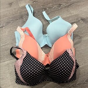 Soma Lace Accent Bra Trio - Blue, Coral, Black Polka Dot